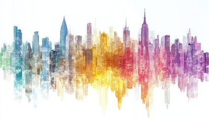 Obraz premium Colorful, stylized skyline of a city