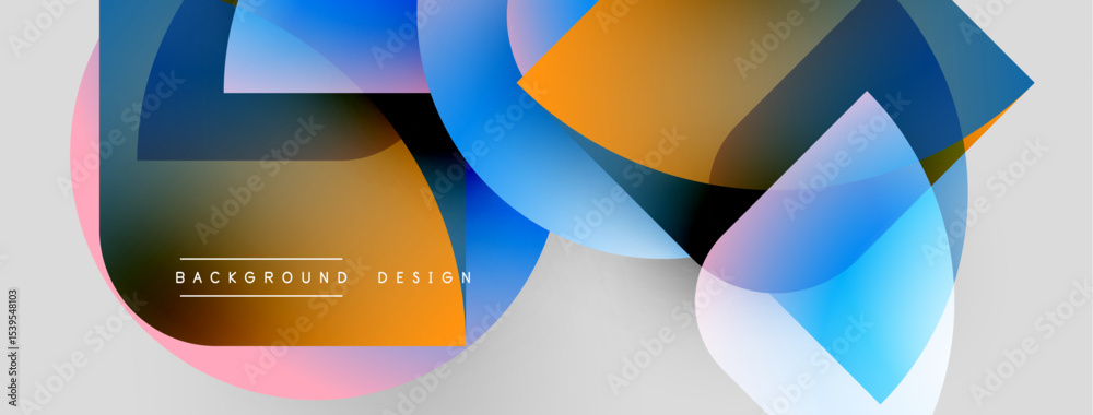 Poster Abstract geometric shapes overlap. Vibrant colors blend, creating modern background design. Light gradients enhance visual appeal.