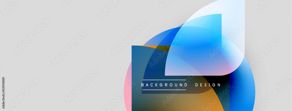Poster Abstract geometric shapes overlap, creating vibrant color blends. Minimalist design with text elements present. Modern aesthetic.