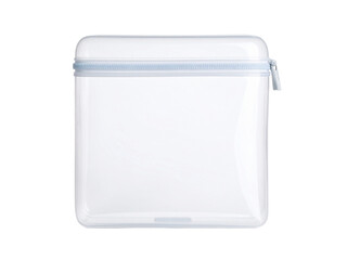Clear plastic zipper pouch isolated on white ideal for packaging mockups, stationery branding, product showcase, storage solutions, and travel organization.