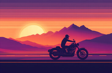 Fototapeta premium Motorcyclist riding at sunset