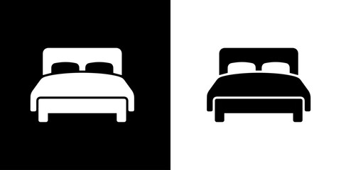 Double bed vector white and black icon.