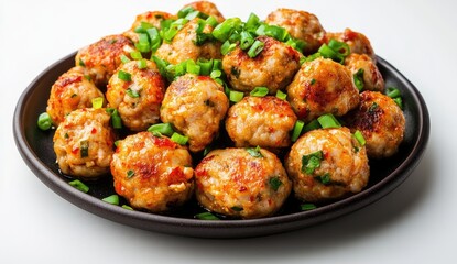 Crispy, flavorful meatball dish on dark plate