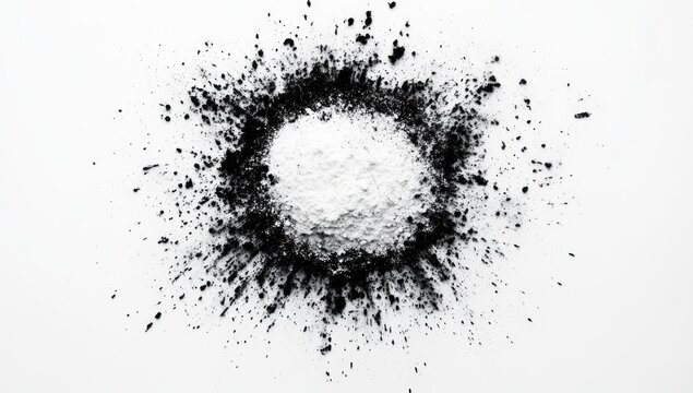 White powder encircled by black powder splatter