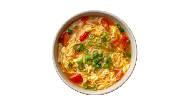 Egg Drop Tomato Soup Noodles in Bowl Delicious Asian Cuisine