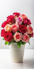 Obraz premium Colorful arrangement of red and pink roses in a beautiful