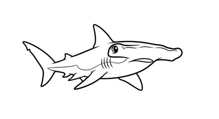 Fototapeta premium Hammerhead shark coloring page for kids and adults, printable ocean animal illustration art on transparent background