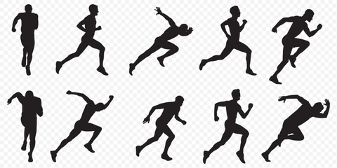 Group of running men and women side view of vector runner silhouette .  Running , jogging  . 