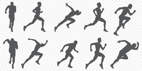 Group of running men and women side view of vector runner silhouette .  Running , jogging  . 