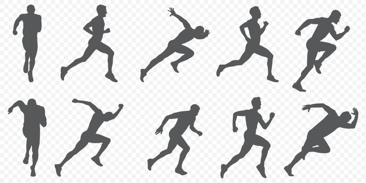 Group of running men and women side view of vector runner silhouette .  Running , jogging  .  - Powered by Adobe