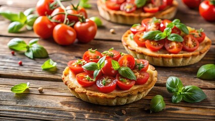 Traditional Italian friselle topped with juicy tomatoes and fresh oregano leaves on a rustic wooden table