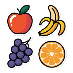 Apple banana grapes and orange isolated on white background