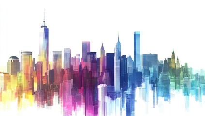 Fototapeta premium Colorful New York City skyline, vibrant buildings, abstract style