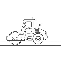 Naklejka premium Road roller outline vector illustration construction equipment asphalt compactor drawing line art on transparent background