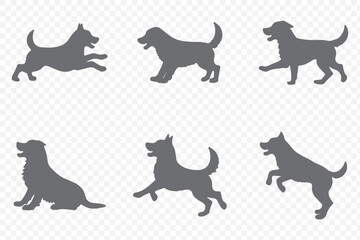 dog silhouette vector set  . a collection of dog silhouettes in various poses and breeds. Perfect for pet lovers, veterinarians, or dog trainer.
