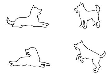  Dog silhouettes in various poses, perfect for animal lovers . vector, on a white background, black silhouette of a dog standing . 