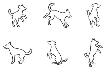  Dog silhouettes in various poses, perfect for animal lovers . vector, on a white background, black silhouette of a dog standing . 