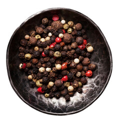 Mixed Peppercorns on Wooden Plate