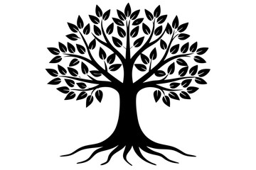 Obraz premium Black Silhouette Tree with Roots and Leaves Illustration