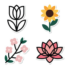Four different flower icons isolated on white background