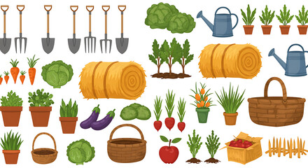 Farming Tools and Crops &ndash; Vector Set
