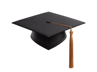 Black graduation cap with gold tassel isolated
