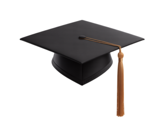 Black graduation cap with gold tassel isolated