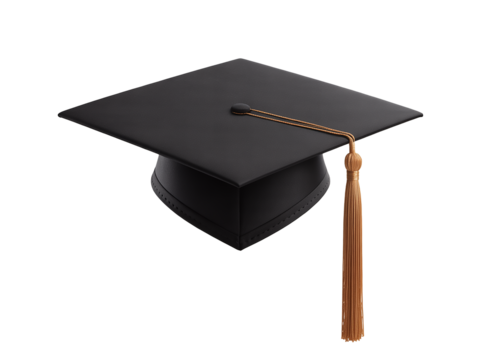 Black graduation cap with gold tassel isolated