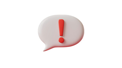 A 3d rendered white speech bubble with a red exclamation mark on a black background