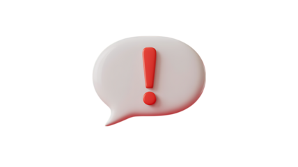 A 3d rendered white speech bubble with a red exclamation mark on a black background