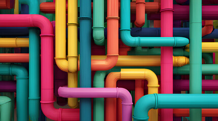3d render, abstract background of volumetric maze, tangled colorful tubes, modern multicolored wallpaper Stock Illustration