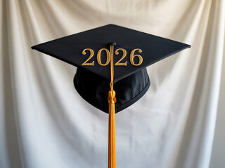Black graduation cap with gold 2026 year charm