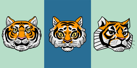 Illustration of tiger head face animal tattoo and sticker graphic style element