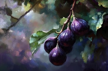 Figs on a branch, vibrant colors