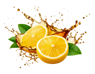 slice lemon and splash tea isolated on transparent png