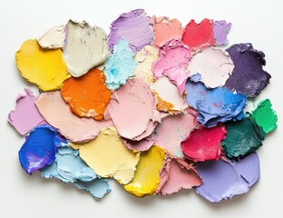 Colorful, textured paint swatches on white background