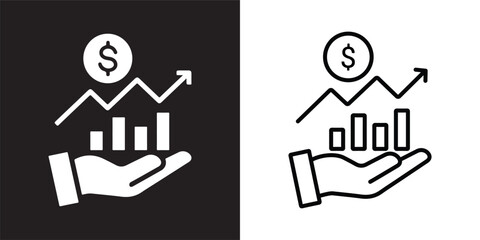 Investment solid and thin line web icon set. Vector illustration