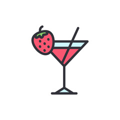 Vibrant Strawberry Martini Cocktail Illustration With Transparent Backdrop