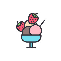 Delicious Ice Cream Sundae With Strawberries And Various Flavors