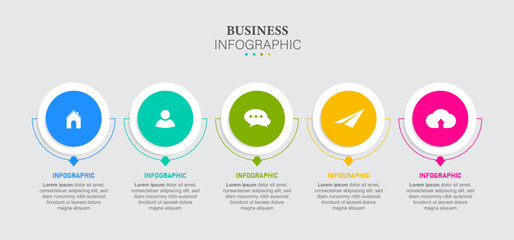 Timeline infographic design with 5 options or steps. Infographics for business concept. Can be used for presentations workflow layout, banner, process, diagram, flow chart, info graph, annual report.