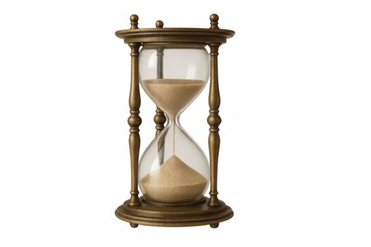 Sand cascading through transparent glass, marking temporal progression with elegant simplicity and minimalist design - Powered by Adobe
