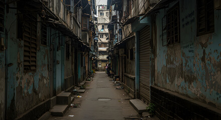 Fototapeta premium Gloomy Alleyway in Dhaka, Bangladesh