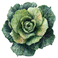 Obraz premium Realistic detailed illustration of a lush green lettuce head with vibrant leaves and intricate veining, isolated on a white background for digital art and botanical study