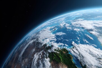 Planet Earth from space with visible continents and clouds