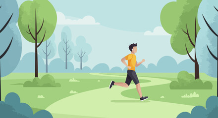 Man Jogging on a Scenic Park Trail Healthy Lifestyle Illustration