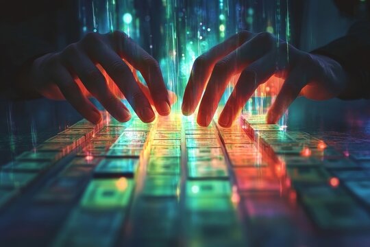 Protection finance concept: Hands stopping a domino effect before a stack of money falls over, symbolizing financial security., Generative AI