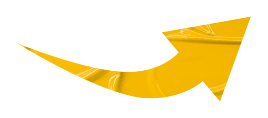 Yellow crumpled paper arrow isolated on transparent background