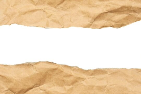 Brown ripped paper torn edges strips isolated on white background stop motion