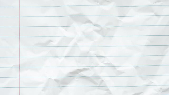 Blank crumpled lined notebook paper texture background stop motion