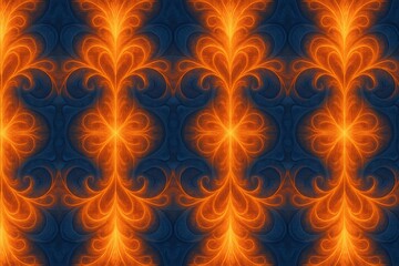 Abstract Seamless Fractal Wallpaper with Ornate Glowing Orange and Blue Patterns